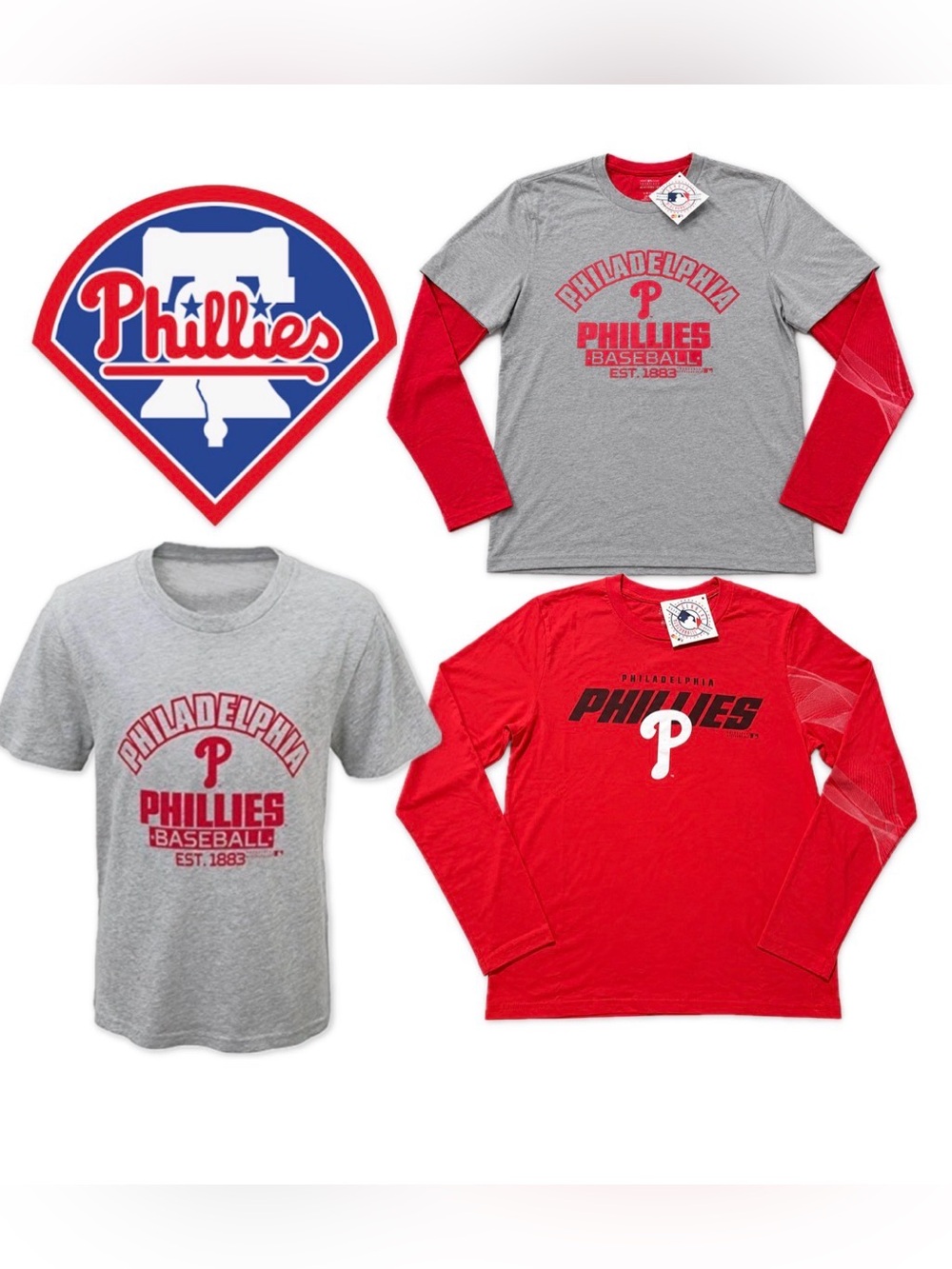 NWT Lot of 2x [MLB] Philadelphia Phillies MLB Combo Shirt Pack Youth L (14-16)